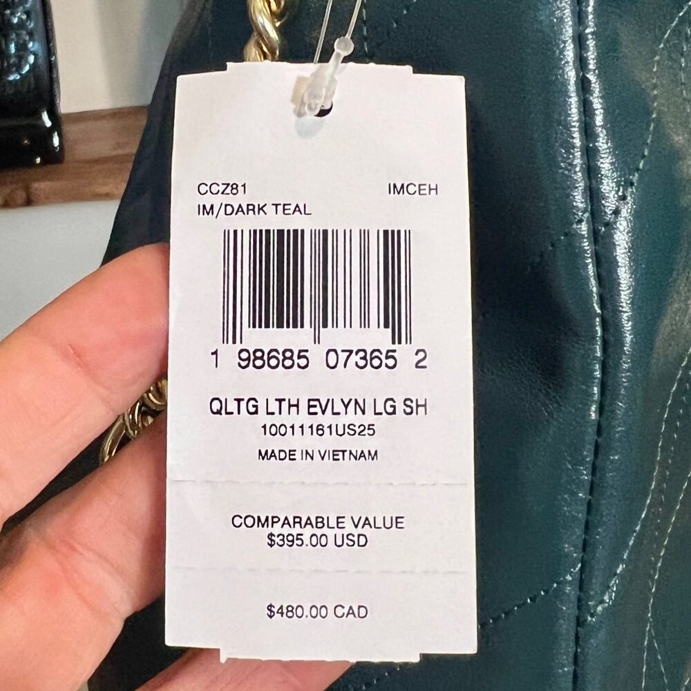 Stunning!!  NEW!!! Coach Evelyn Large Quilted Leather Shoulder Bag in Deep Teal! - Picture 14 of 16